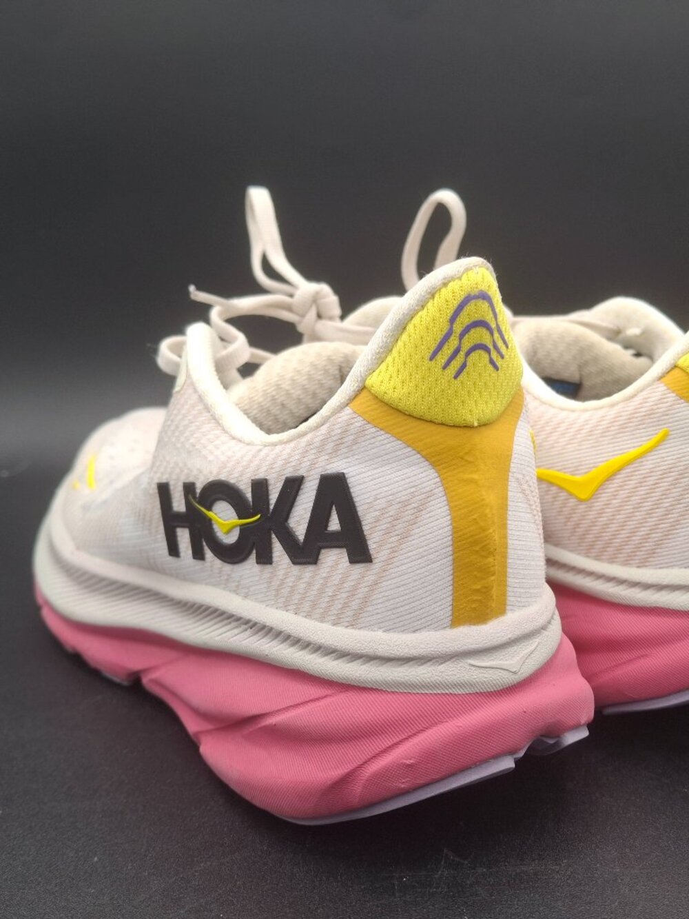 ​Hoka Bondi 8 White Pink Yellow Running Shoes Women’s 7D Wide - Picture 3 of 7